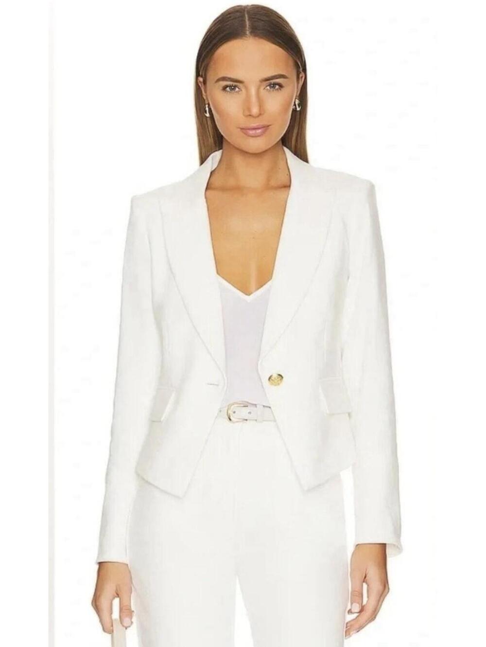 New VERONICA BEARD Hosanna Dickey Linen Jacket in White Sz 14 $650